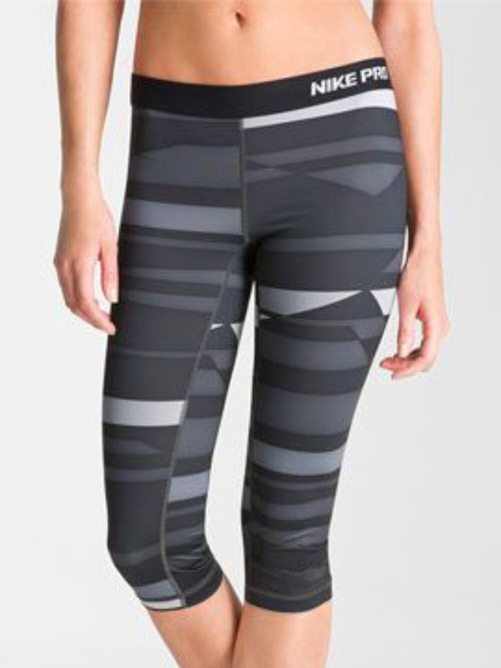 Nike Pro Core Dri Fit Black Grey Striped Capris Large